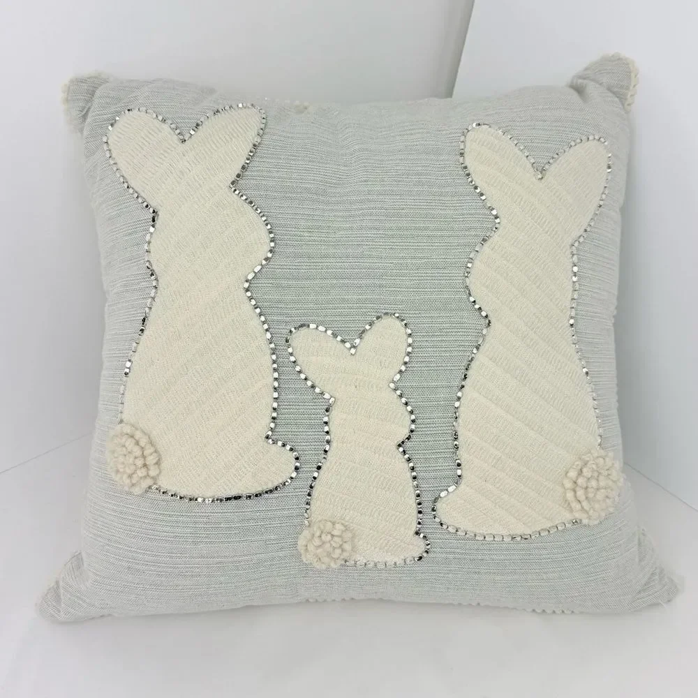 Spring Gatherings Three Bunny Light Blue Textured Seasonal Easter Accent Pillow